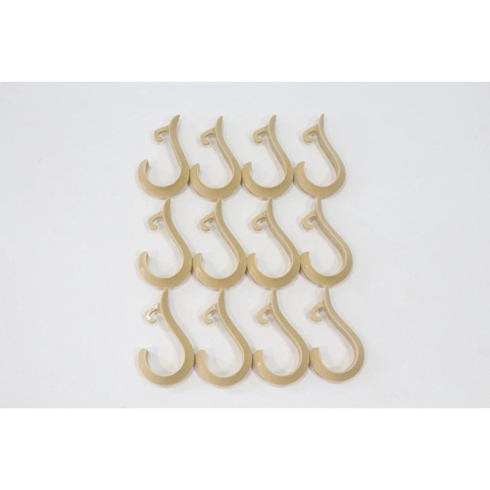 Vintage Plastic Shower‎ Hooks Set of 12 Beige Hanging Traditional Hooks